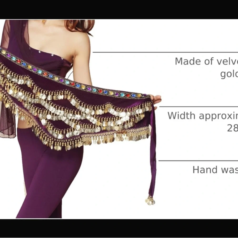 Purple and Gold Belly Dance Hip Scarf